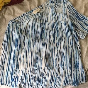 Blue and white off-the-shoulder top